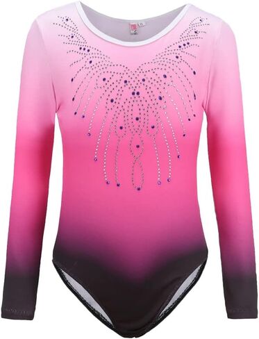 Long Sleeve Leotards for Girls, Color Gradient Shiny Beads Ballet Dance Bodysuit Gymnastics Tumbling Wear, Sizes 5-12T in Saudi Arabia
