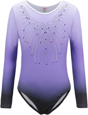 Long Sleeve Leotards for Girls, Color Gradient Shiny Beads Ballet Dance Bodysuit Gymnastics Tumbling Wear, Sizes 5-12T in Saudi Arabia