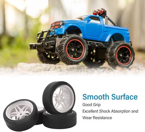 4pcs Rc Tires Wheels Rims Sets, 12mm Hex Wheels Rims Rubber Tires Width 26mm for 1/10 Rc Racing Car Drifting Car Plastic Wheel Rim Rubber Tire Smooth Surface (White) in Saudi Arabia