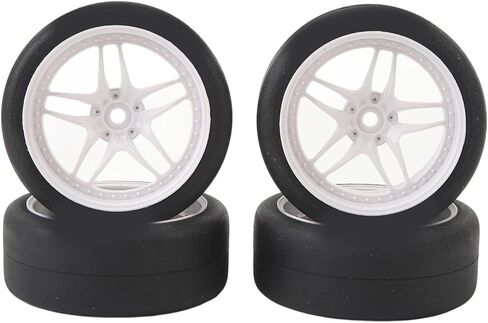 4pcs Rc Tires Wheels Rims Sets, 12mm Hex Wheels Rims Rubber Tires Width 26mm for 1/10 Rc Racing Car Drifting Car Plastic Wheel Rim Rubber Tire Smooth Surface (White) in Saudi Arabia