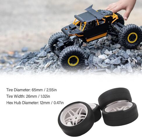 4pcs Rc Tires Wheels Rims Sets, 12mm Hex Wheels Rims Rubber Tires Width 26mm for 1/10 Rc Racing Car Drifting Car Plastic Wheel Rim Rubber Tire Smooth Surface (White) in Saudi Arabia