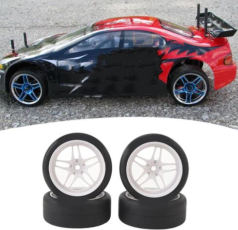 4pcs Rc Tires Wheels Rims Sets, 12mm Hex Wheels Rims Rubber Tires Width 26mm for 1/10 Rc Racing Car Drifting Car Plastic Wheel Rim Rubber Tire Smooth Surface (White) in Saudi Arabia