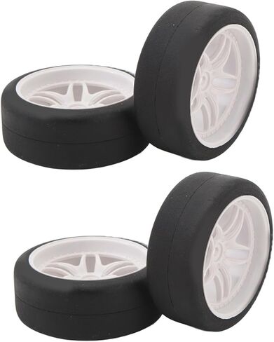 4pcs Rc Tires Wheels Rims Sets, 12mm Hex Wheels Rims Rubber Tires Width 26mm for 1/10 Rc Racing Car Drifting Car Plastic Wheel Rim Rubber Tire Smooth Surface (White) in Saudi Arabia