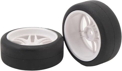4pcs Rc Tires Wheels Rims Sets, 12mm Hex Wheels Rims Rubber Tires Width 26mm for 1/10 Rc Racing Car Drifting Car Plastic Wheel Rim Rubber Tire Smooth Surface (White) in Saudi Arabia
