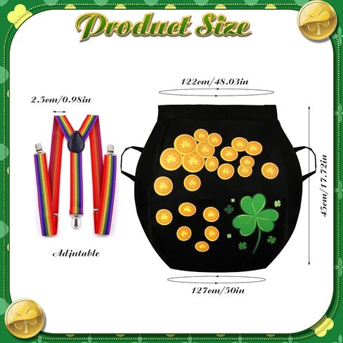 زي عيد القديس باتريك من الذهب للبالغين، زي عملات Leprechaun Cauldron بحجم إضافي مع حزام كتف قوس قزح in Saudi Arabia