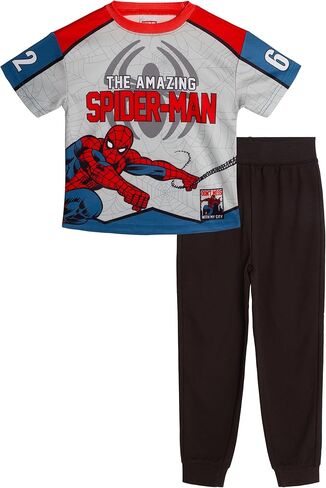 طقم تي شيرت شبكي من Marvel Spider-Man وسروال تيري فرنسي للركض مقاسات الأطفال الصغار إلى الأطفال الكبار (2T - 10-12) in Saudi Arabia