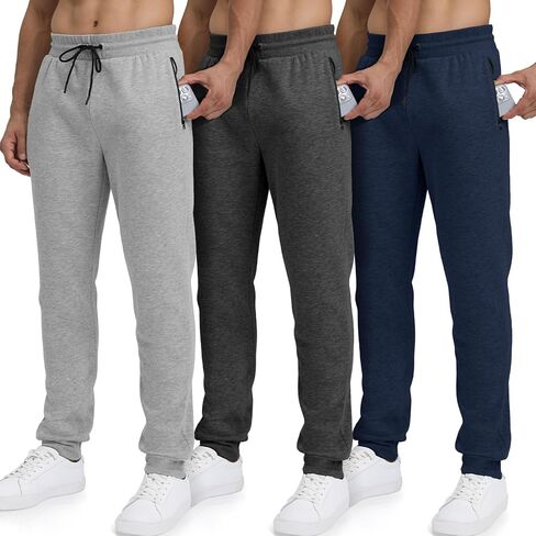 بنطال رياضي للرجال مصنوع من الصوف مكون من 3 قطع من سراويل الركض الرياضية والتمارين الرياضية للرجال من القطن مع جيوب بسحاب in Kuwait