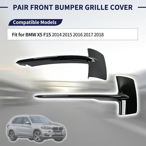 زوج غطاء مصبغة المصد الأمامي يحل محل 51117303113 51117303114 متوافق مع BMW X5 F15 2014-2018 شريط شبكة إضاءة الضباب قالب تقليم أسود لامع جانب السائق الأيسر وجانب الركاب الأيمن in Kuwait