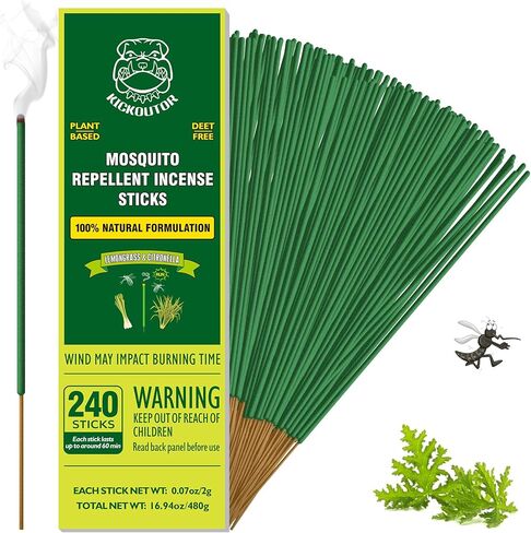 KICKOUTOR® Citronella Incense Sticks Outdoor, 240 Count Natural Mosquito Repellent for Patio Backyard Camping, 1-Hour Burn DEET-Free Flying Insect & Bug Control - Gnat No-See-um in Kuwait