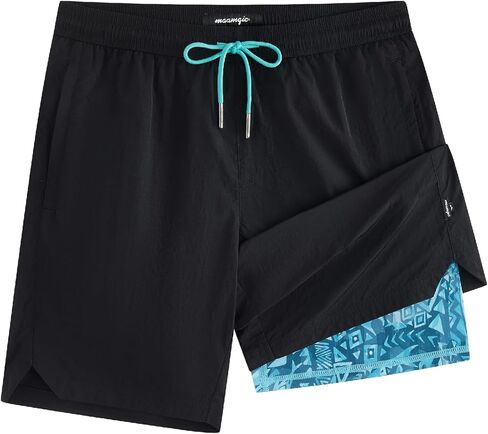 maamgic 7 Inch Metallic Sheen Packable Mens Swim Trunks - Mens Bathing Suit Quick Dry Fashion Zipper Pockets Swimwear in Saudi Arabia