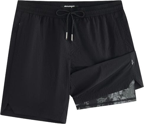 maamgic 7 Inch Metallic Sheen Packable Mens Swim Trunks - Mens Bathing Suit Quick Dry Fashion Zipper Pockets Swimwear in Saudi Arabia
