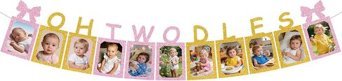 لافتة صور ديكورات Oh Twodles - إطار صور لتزيين عيد الميلاد الثاني برسومات كرتونية لامعة باللون الذهبي الوردي، لافتة صور لعيد الميلاد الثاني السعيد للأولاد والبنات in Kuwait