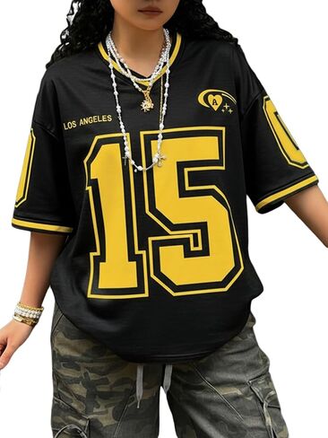 SOLY HUX Jersey Shirts for Women Number Graphic Print V Neck Baggy Tees Hip Hop Streetwear in Kuwait