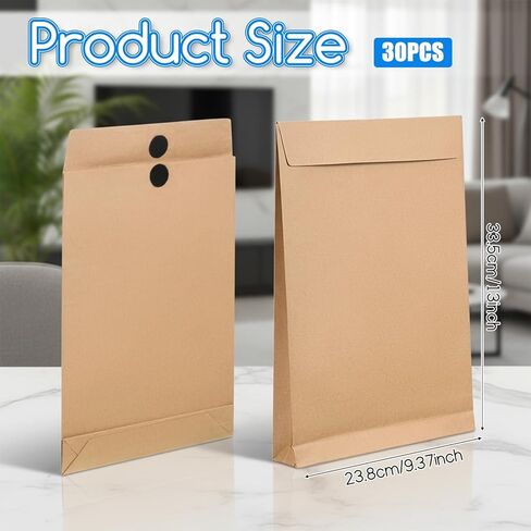 30 حزمة من مظاريف ورق الكرافت الكبيرة القابلة للتوسيع، 9.3 بوصة × 13 بوصة، مظاريف بريدية كبيرة بإغلاق بخطاف وحلقة، مغلف كتالوج مضاد للتمزق لتخزين مستندات الملفات الورقية في المكاتب، بني in Kuwait