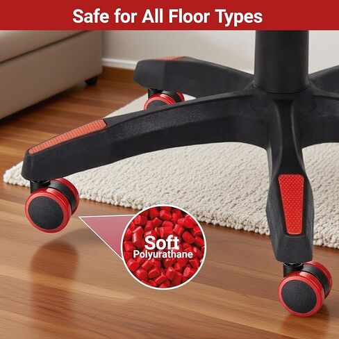 عجلات كراسي المكتب الحمراء، استبدال عجلات الكراسي شديدة التحمل مقاس 2 بوصة بحلقة مطاطية، عجلات عجلات كراسي مكتب الألعاب - مجموعة مكونة من 5 قطع، تدحرج سلس لأرضيات بلاط السجاد الصلب، مقاس 11 * 22 مم مناسب عالميًا in Kuwait