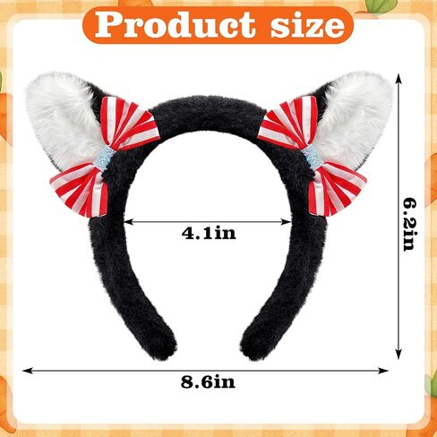 BleSky Fuzzy Cat Ear Bow Headband Adult Fuzzy Black Cat Ear Headband with Red Bow for Book Themed Animal Halloween Costume in Saudi Arabia