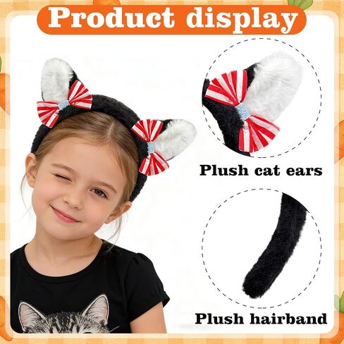 BleSky Fuzzy Cat Ear Bow Headband Adult Fuzzy Black Cat Ear Headband with Red Bow for Book Themed Animal Halloween Costume in Saudi Arabia