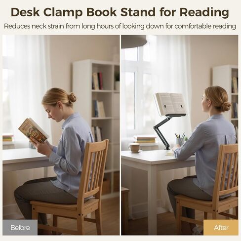 حامل كتب بمشبك مكتب مع ذراع قابل للتعديل، حامل كتب مريح لسطح المكتب للقراءة، حامل كتب الطبخ قابل للطي مع مشبك للمكتب، حامل قراءة الكتب بدون استخدام اليدين in Kuwait