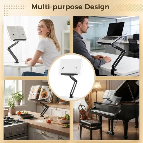 حامل كتب بمشبك مكتب مع ذراع قابل للتعديل، حامل كتب مريح لسطح المكتب للقراءة، حامل كتب الطبخ قابل للطي مع مشبك للمكتب، حامل قراءة الكتب بدون استخدام اليدين in Kuwait