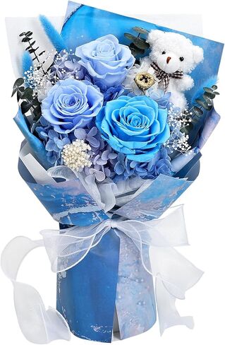 Tobilu Mothers Day Gifts - Preserved Flowers Bouquet 5 Real Roses Bouquet with Bear Gift Box Card for Graduation Anniversary Birthday for Women Wife Girlfriend Mom Her - Red in Saudi Arabia