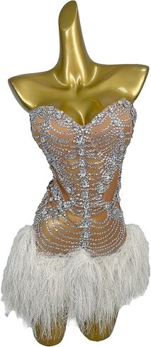 Women Sparkly Sheer Mesh Cocktail Ball Gowns Luxury Fashion Crystals White Feather Prom Dress for Birthday Party Dresses at Night in Saudi Arabia