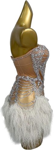 Women Sparkly Sheer Mesh Cocktail Ball Gowns Luxury Fashion Crystals White Feather Prom Dress for Birthday Party Dresses at Night in Saudi Arabia