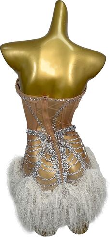 Women Sparkly Sheer Mesh Cocktail Ball Gowns Luxury Fashion Crystals White Feather Prom Dress for Birthday Party Dresses at Night in Saudi Arabia