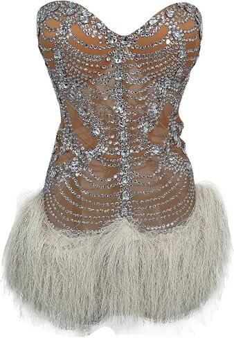 Women Sparkly Sheer Mesh Cocktail Ball Gowns Luxury Fashion Crystals White Feather Prom Dress for Birthday Party Dresses at Night in Saudi Arabia