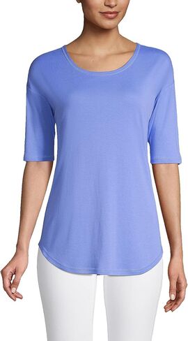 Lands' End Women's American-Grown Supima Micro Modal Elbow Sleeve Balletneck Curved Hem Top in Saudi Arabia