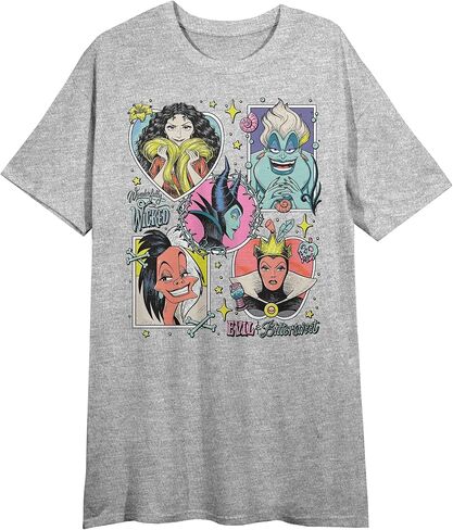 Disney Villains Character Collage Women’s Gray Heather Crew Neck Short Sleeve Night Shirt in Saudi Arabia