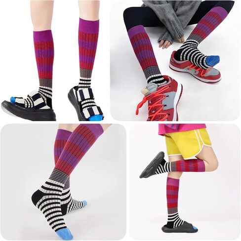 4/5 Pairs Retro Style Colorful Striped Knee High Socks for Women Soft Cotton Stockings for Sports and Daily Wear in Saudi Arabia