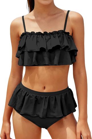 NAPU Girls Swimsuit Ruffled 2 Piece Bikini Set Girls Bathing Suit Tiered Swimsuits Adjustable Straps Beach Swimwear 9-16Y in Kuwait