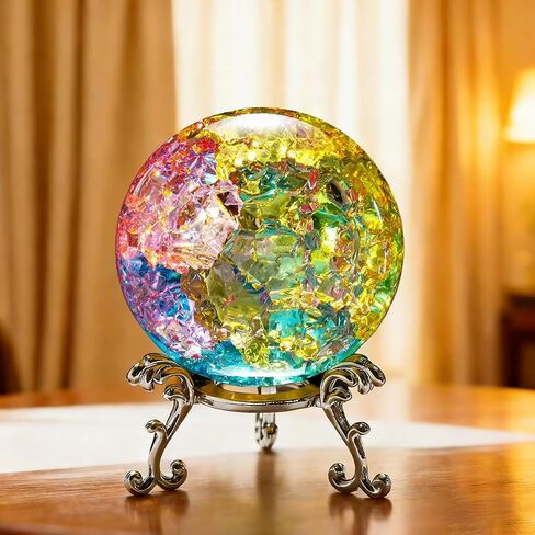 60mm Ice Cracked Crystal Ball Paperweight with Stand Decorative Healing Glass Ball – Christmas Decor Feng Shui Home Ornaments Divination, Photography, Gothic-Style Gifts in Saudi Arabia