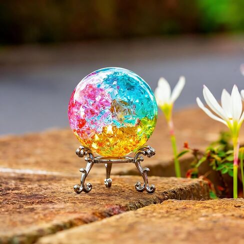 60mm Ice Cracked Crystal Ball Paperweight with Stand Decorative Healing Glass Ball – Christmas Decor Feng Shui Home Ornaments Divination, Photography, Gothic-Style Gifts in Saudi Arabia