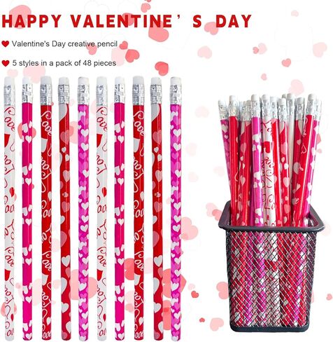 48 قطعة من أقلام الرصاص الخشبية لعيد الحب على شكل قلب مع ممحاة لمستلزمات حفلات عيد الحب in Kuwait