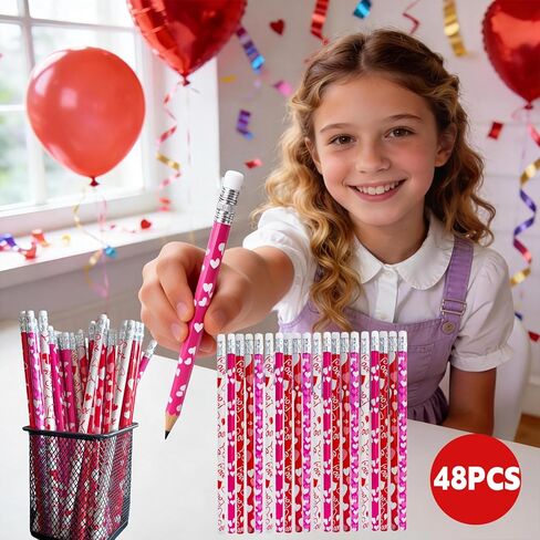48 قطعة من أقلام الرصاص الخشبية لعيد الحب على شكل قلب مع ممحاة لمستلزمات حفلات عيد الحب in Kuwait
