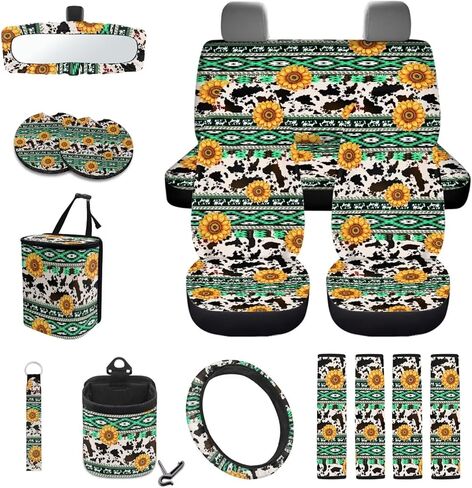 Cottagecore الفطر الحلزون العثة السرخس 15 قطعة غطاء مقعد السيارة مجموعة كاملة غطاء عجلة القيادة سيارة غطاء حزام الأمان سلة المهملات تنفيس الهواء صندوق تخزين الجبهة مرآة الرؤية الخلفية حامل كأس السيارة المفاتيح in Kuwait