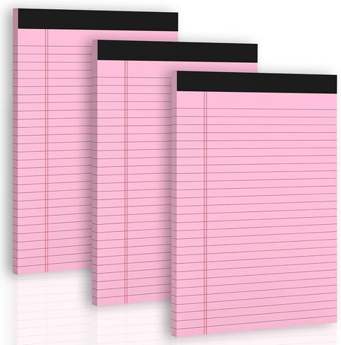 Pink Legal Pads 8.5 x 11 Wide Ruled Notepads, 3 Pack Note Pads 8.5 x 11 Lined Paper Pink Writing Pads 30 Sheets per Notepad Double-Side Printed Colored Legal Pads for Home, Office, School in Kuwait