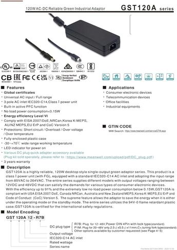 A12/A15/A20/A24/A48 Switching Power Supply P1M 12V24V GST120A12-R7B GST120A24-R7B GST120A24-P1M(GST120A48-R7B 48V) in Saudi Arabia