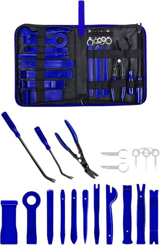 مجموعة أدوات إزالة الحواف، مشابك تثبيت اللوحة، 19 قطعة | مجموعة إزالة تلقائية لأداة سحب راديو لوحة القيادة للسيارة | كماشة/أداة تثبيت مع حقيبة تخزين | أداة إزالة التثبيت بالسيارة (أزرق) in Kuwait