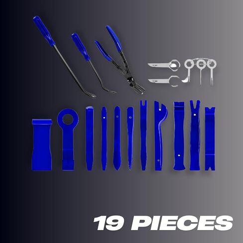 مجموعة أدوات إزالة الحواف، مشابك تثبيت اللوحة، 19 قطعة | مجموعة إزالة تلقائية لأداة سحب راديو لوحة القيادة للسيارة | كماشة/أداة تثبيت مع حقيبة تخزين | أداة إزالة التثبيت بالسيارة (أزرق) in Kuwait