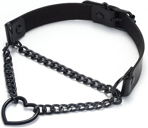 طوق سلسلة سوداء على شكل قلب، قلادة من الجلد، قلادة على شكل طوق من الجلد على الطراز القوطي الشرير، ملحقات مجوهرات لحزام سلسلة الهالوين (أسود، 13-16 بوصة) in Kuwait