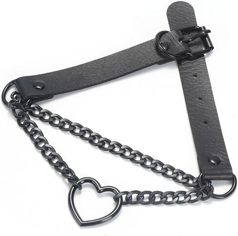 طوق سلسلة سوداء على شكل قلب، قلادة من الجلد، قلادة على شكل طوق من الجلد على الطراز القوطي الشرير، ملحقات مجوهرات لحزام سلسلة الهالوين (أسود، 13-16 بوصة) in Kuwait