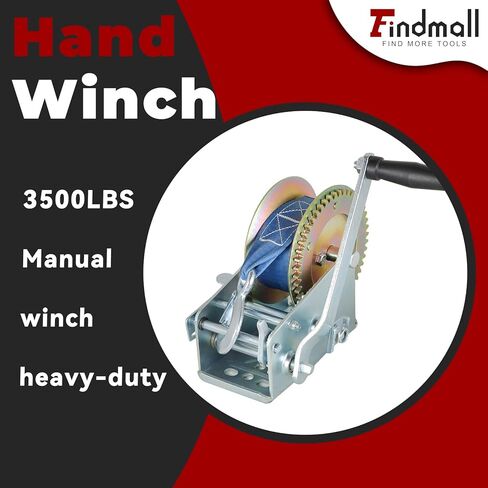 findmall Heavy Duty Hand Winch 3500lbs Hand Crank Strap Gear with 10m (32ft) Strap Manual Operated Two-Way Ratchet Boat Trailer Marine in Saudi Arabia