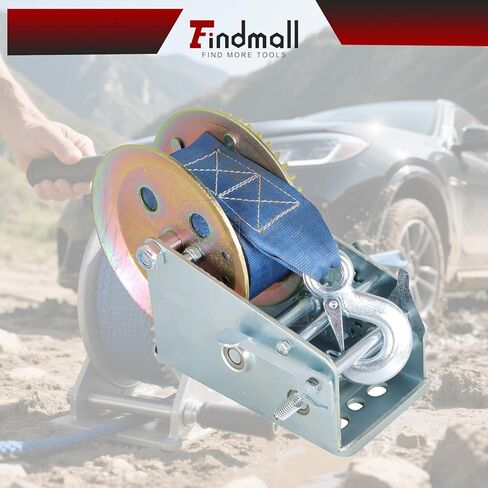 findmall Heavy Duty Hand Winch 3500lbs Hand Crank Strap Gear with 10m (32ft) Strap Manual Operated Two-Way Ratchet Boat Trailer Marine in Saudi Arabia