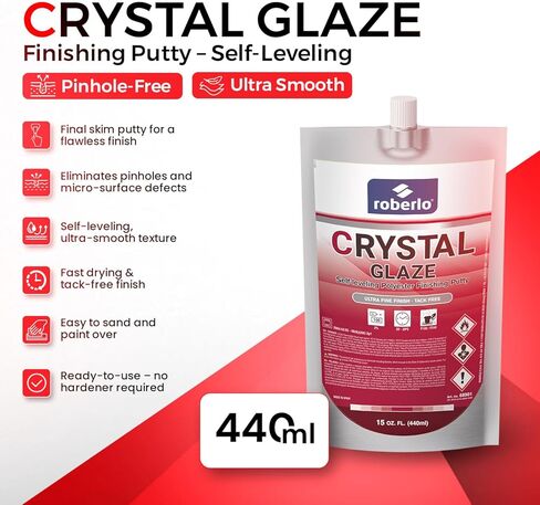 معجون تشطيب كريستال جليز – 440 مل – تسوية ذاتية، سهل الصنفرة، خالي من الثقوب – معجون نهائي منزوع الدسم للصلب والألومنيوم والمجلفن والزنك والألياف الزجاجية – لمسة نهائية ناعمة in Kuwait