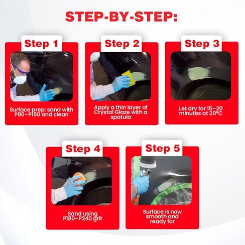 معجون تشطيب كريستال جليز – 440 مل – تسوية ذاتية، سهل الصنفرة، خالي من الثقوب – معجون نهائي منزوع الدسم للصلب والألومنيوم والمجلفن والزنك والألياف الزجاجية – لمسة نهائية ناعمة in Kuwait