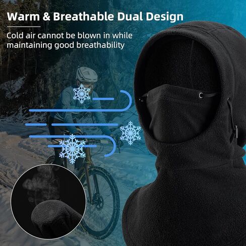 ROCKBROS Balaclava Ski Mask for Men & Women, Windproof Fleece Winter Face Mask for Extreme Cold Weather, Warm Hood for Skiing, Motorcycling & Running Black in Saudi Arabia