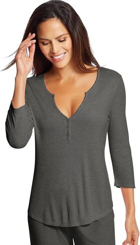 قميص نوم من Maidenform Prima Ballerina Lounge Henley بأكمام 3/4 in Kuwait
