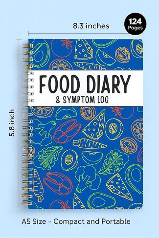 مذكرات الطعام وكتاب سجل الأعراض - مجلة الطعام اليومية ومتتبع صحة الأمعاء لـ IBS، وانخفاض FODMAP، والحساسية والتعصب - تخطيط من صفحتين للوجبات، والنوم، والمزاج، وحركات الأمعاء، والألياف، والسكر وضغط الدم - Keto، Paleo، Whole30، A5 Spiral Planner in Kuwait